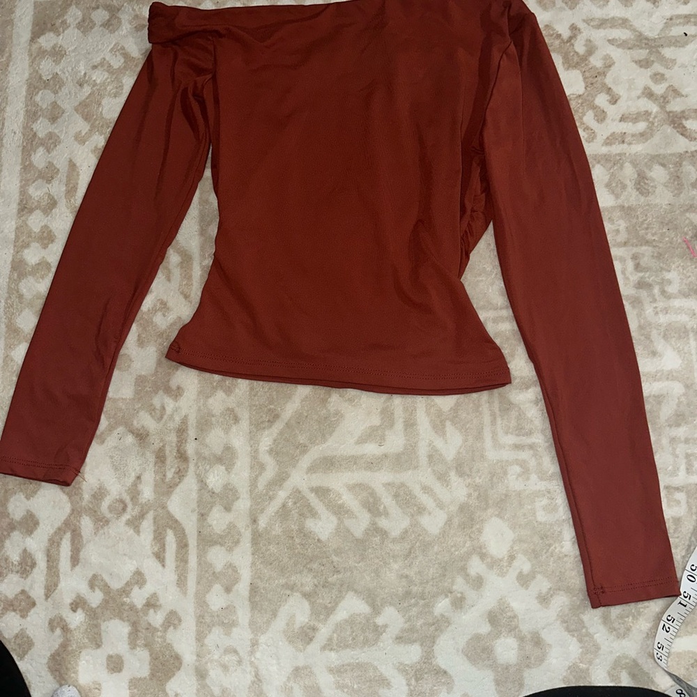 Pink Rose Rust Off-Shoulder Long Sleeve Top
